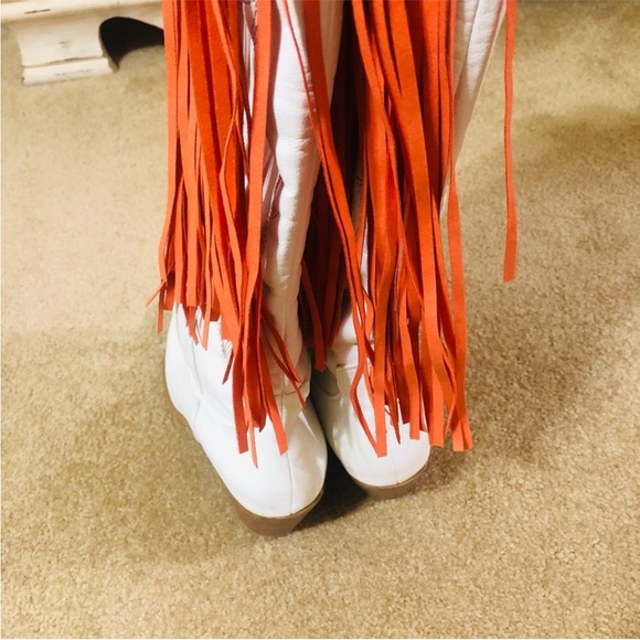 White and Orange TN Fringe Cowboy Boots - Picture 3 of 7
